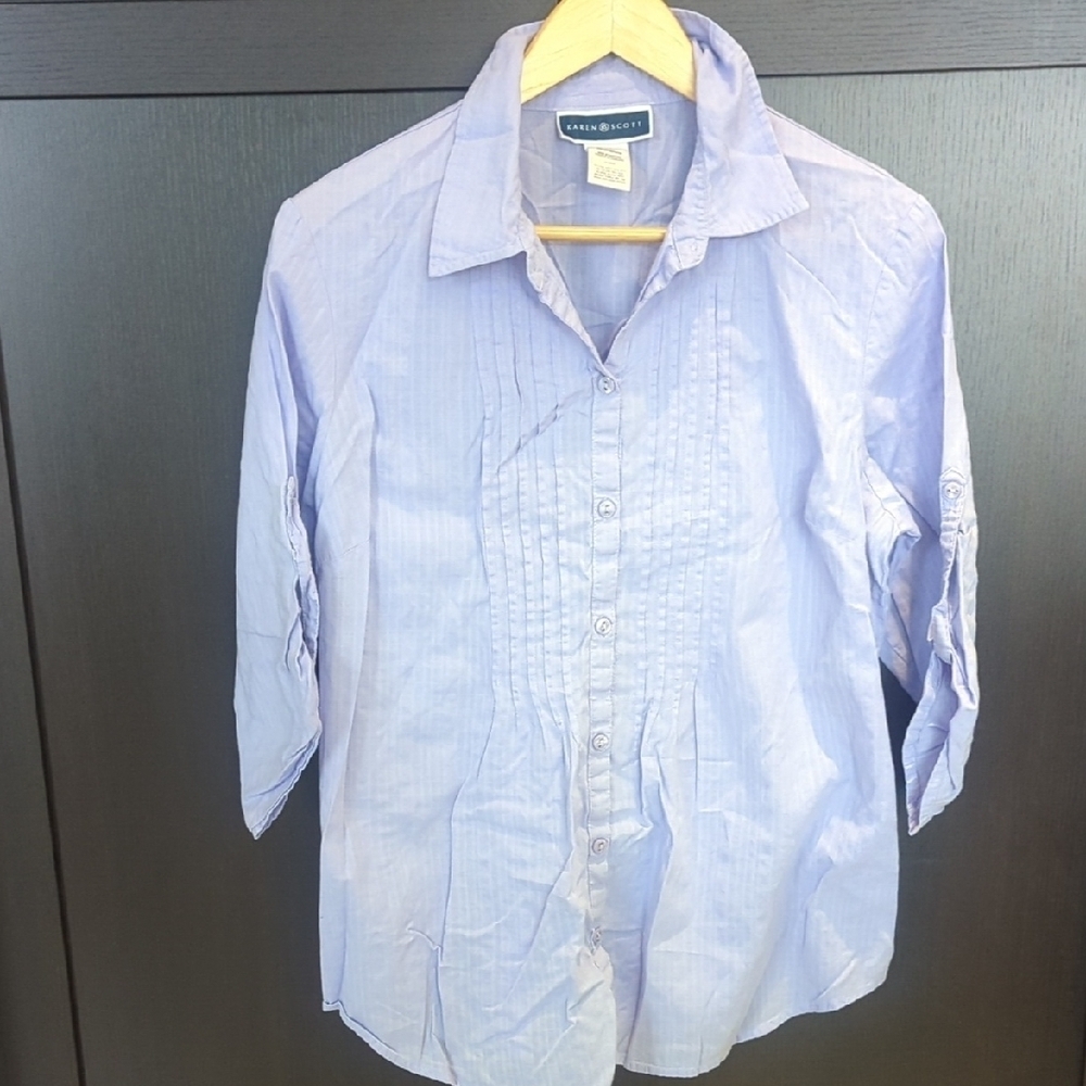 Women's Karen Scott Purple Cotton Casual Button Down Shirt - Size L Like New